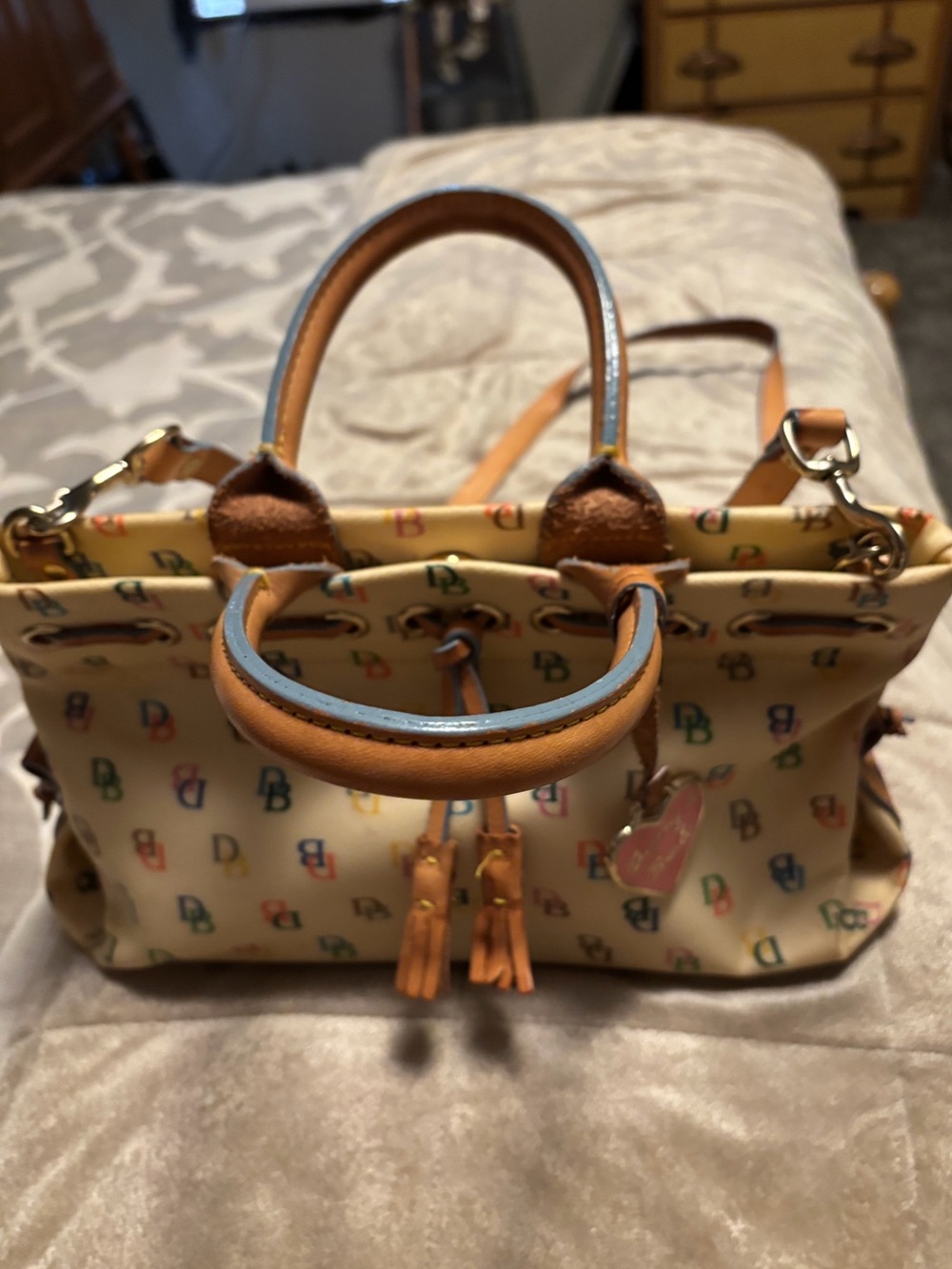 Vintage Dooney & Bourke Yellow Cream Multicolor DB Logo Satchel Crossbody